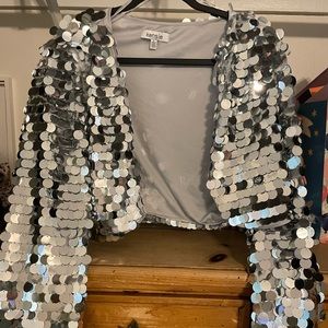 Kensie-crop shimmer jacket